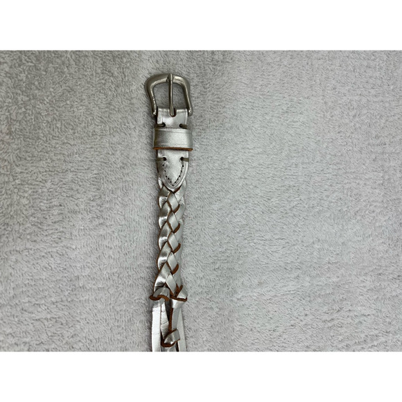 Lauren Ralph Lauren Womens Belt Silver Metallic Leather Braided Skinny New main image 4